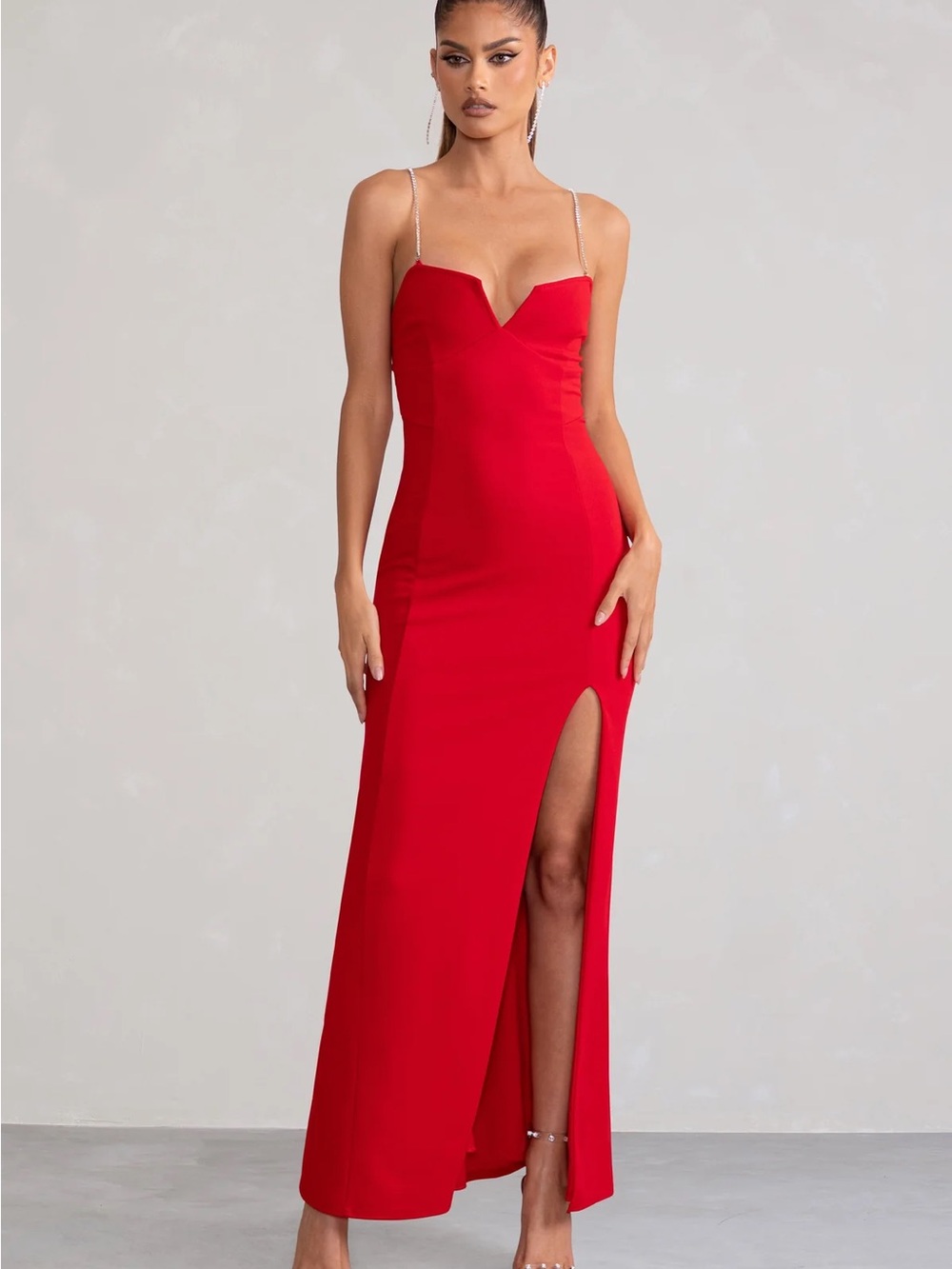 Club London brand new Red Strappy V-Neck Evening Gown